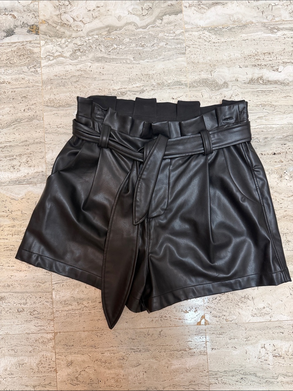 David Lerner Vegan Leather Shorts with Tie